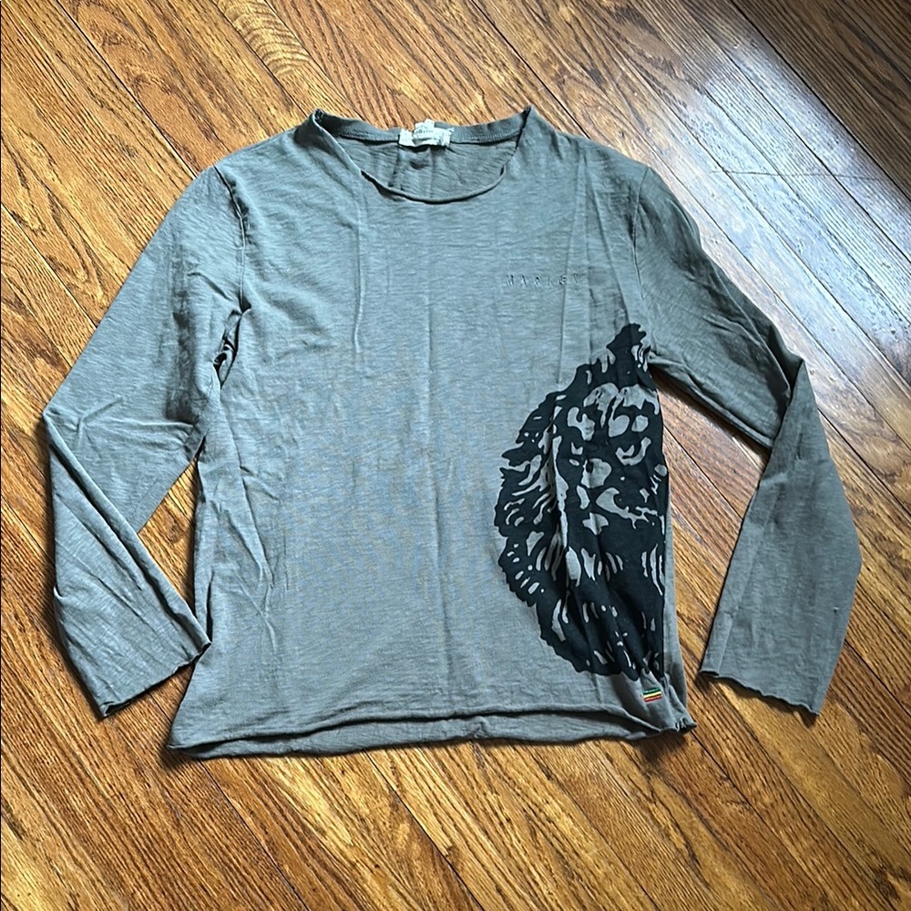Army Green Long Sleeve Shirt with Black Lion Design